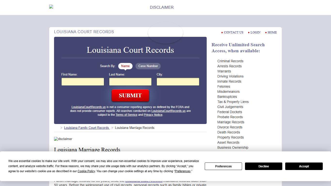 Louisiana Marriage Records Search LouisianaCourtRecords.us